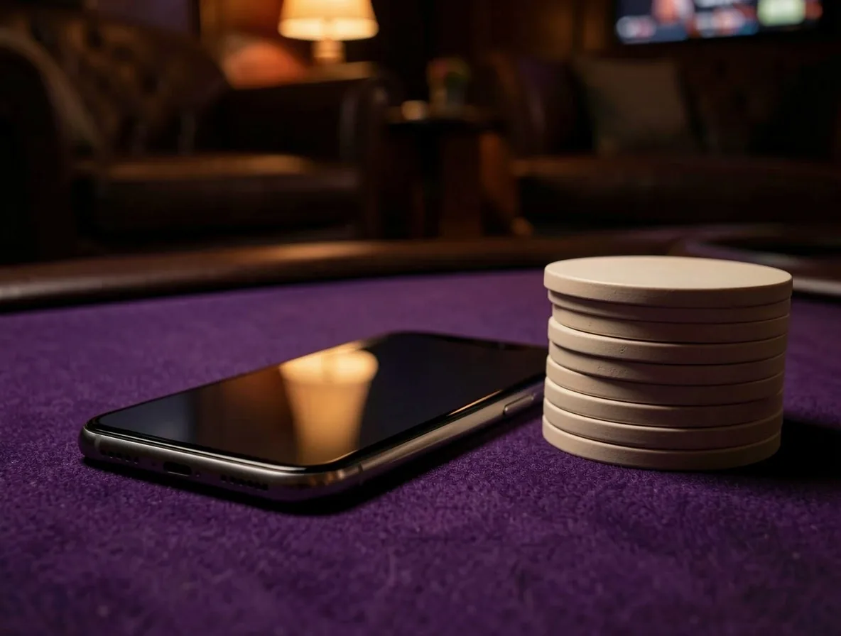 Telefon odłożony na stół pokerowy w Krakow Lounge
